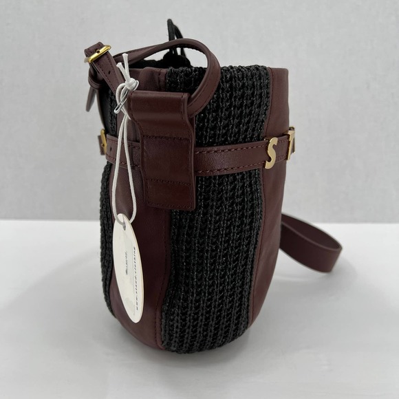 STAUD Handbag Womens Brown Cabana Raffia and Leather Shoulder Bucket Bag NWT - Picture 4 of 13